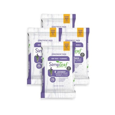 Simpleaf Flushable Wet Wipes Lavender Eco Plastic Multicolor 4 x 25 Standard