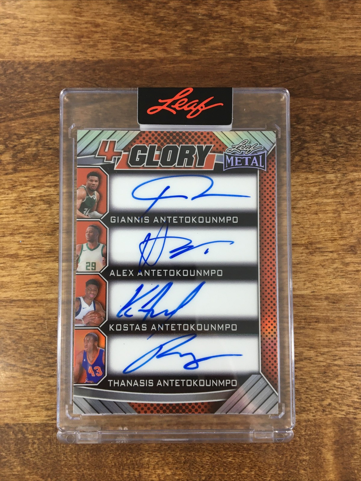 2025 Leaf Metal Giannis Alex Kostas Thanasis Antetokounmpo 4 Glory Quad Auto 2/7 view 1