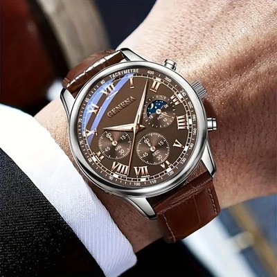 Leisure Business Male Watch Quartz Sports Casual Pu Leather Men's Relogio Watch