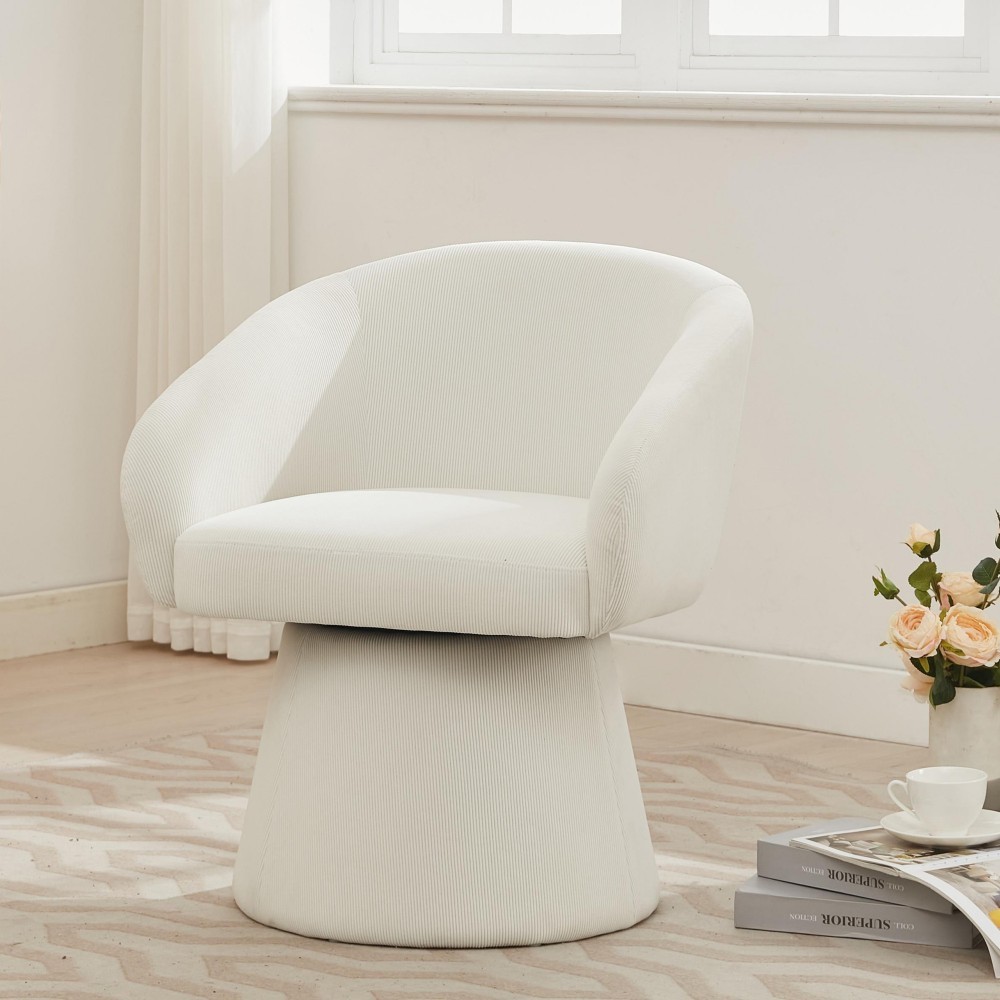 , Comfy Corduroy Accent Chair For Living Room & Office, Beige