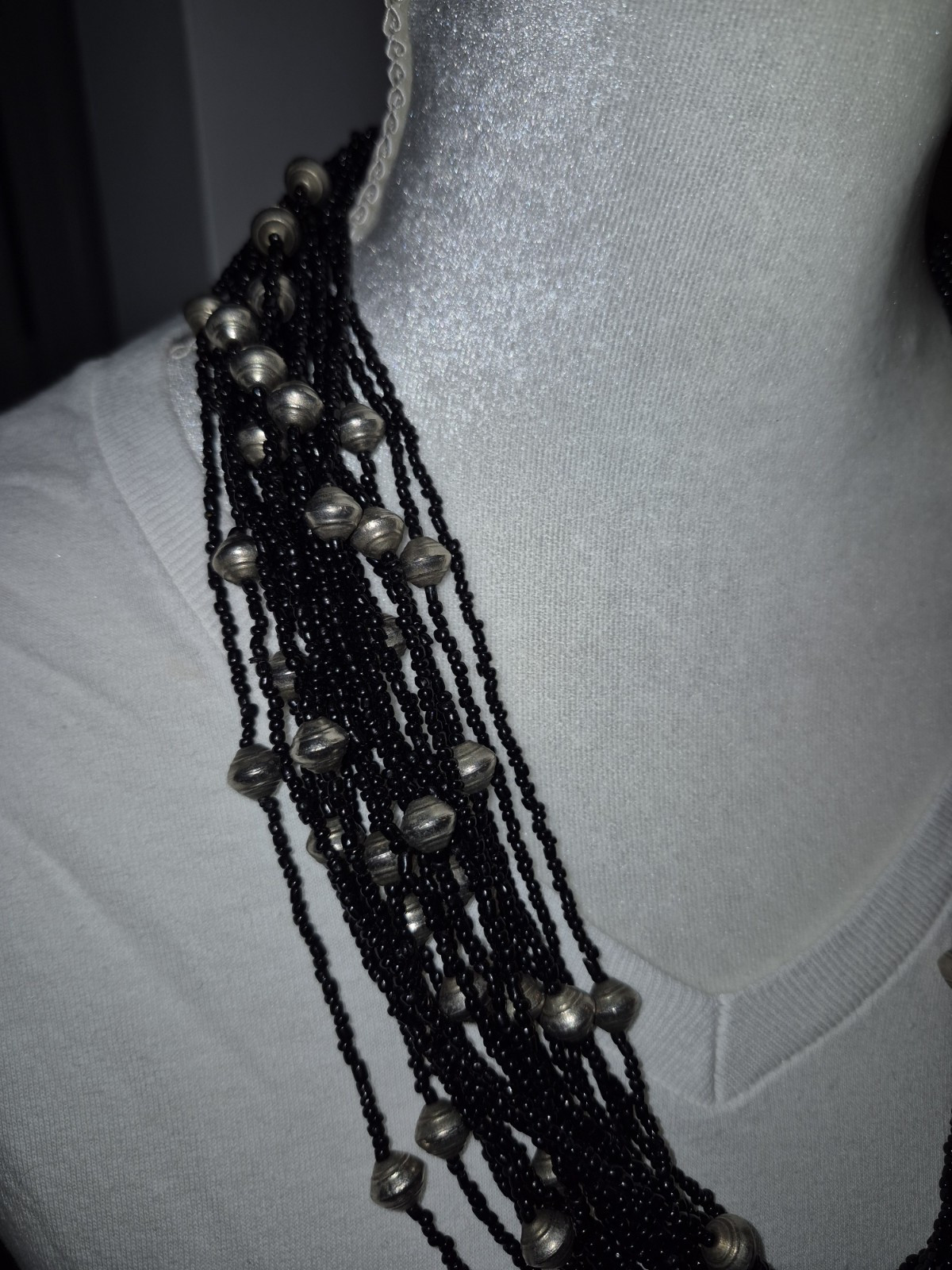 Multi 20-Stranded Black Seed Beaded & Metallic Be… - image 3