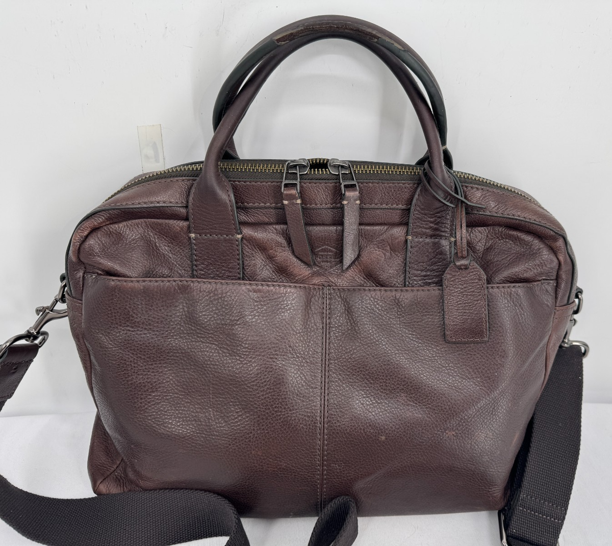 Fossil Haskell Brown Pebble Leather Briefcase Work Laptop