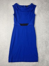 Ann Taylor Dress Womens 2 Blue Colorblock Cowl Neck Sheath Stretch Workwear