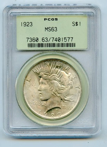 1923 Peace Silver Dollar $1 PCGS MS63 OGH Old Green Holder