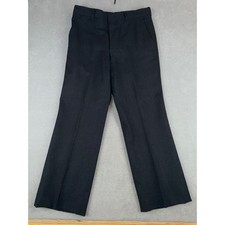 STEVEN WINDSOR Men's 32X26 Black Flat Front 100% Wool Dress Pants Made in USA