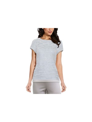 ADRIANNA PAPELL Womens Gray Short Sleeve Scoop Neck Cocktail Top 10