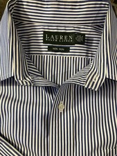 Lauren Ralph Lauren Men  s Classic Blue White Stripe Dress Shirt 17 32/33 No Iron