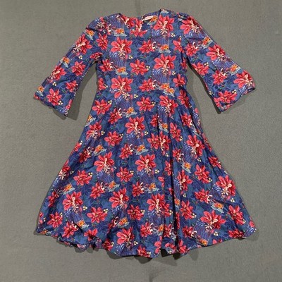 Bonny Billy Girls Blue Red Floral Tropical Christmas Holiday Dress Size 11 12