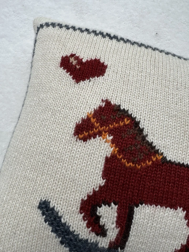 Ralph Lauren Vtg Rare Cream Down filled Alpaca Wool Horse Flag Pillow 16 x16 - Image 2 of 4
