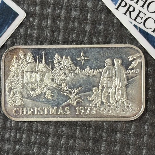 .62 oz .999 Silver 20 g Bar 1973 Christmas Little Country Church Proof