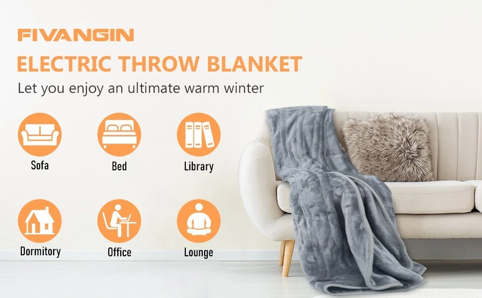 Heated Electric Blanket - Gray - 9 Temperature Levels - Washable - super  warm | eBay