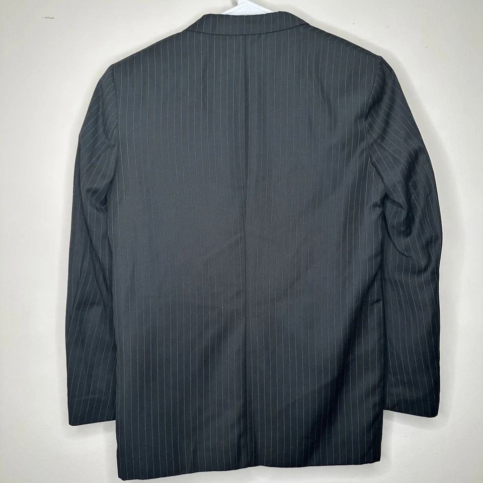 Chaps Boys 18 Mens 35S 39" Blazer Sport Coat Suit Jacket Black Striped 2 Button - Image 2 of 4