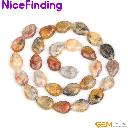 27pcs Natural Gemstone 10x14mm Flat Teardrop Jewelry Making Beads 15" Bracelet - Picture 219 of 237