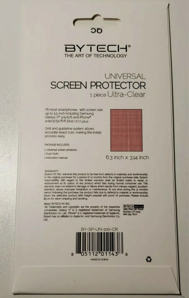 Paquete de 2 protectores de pantalla universales ultra transparentes para teléfonos inteligentes Bytech tamaño de hasta 5,5 pulgadas Foto 2 de 2