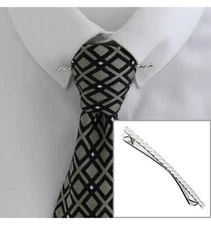 Silver Tone Mens Collar Bar Clip Etched Ribbed Detail 2 1/2" Ky & Co USA