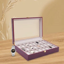 24 Slot Wood Box Watch Holder Storage Display Case Jewelry Large Storage Space