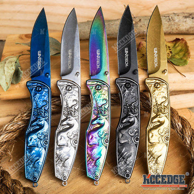 8'' ASSISTED FOLDING KNIFE TITANIUM COATED UNICORN POCKET KNIFE CAMPING OUTDOOR