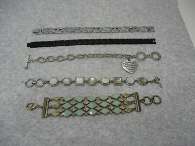 5 Metal Bracelets Assorted Styles Magnetic Toggle Clasp Elegant Stainless Steel 