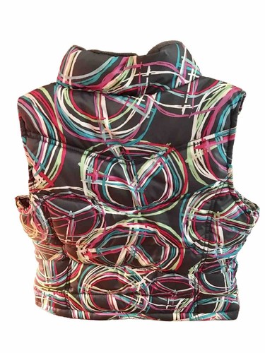 Old Navy Puffer Zip Up Vest Size Medium Fleece Lined Peace Sign Pockets - Picture 8 of 8