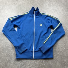 Vintage Fred Perry Blue Yellow Full Zip Track Jacket Made In Portugal Uk 10