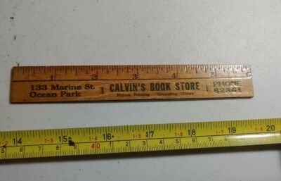 Vintage Calvin's Book Store Ocean Park Advertising Wood Ruler