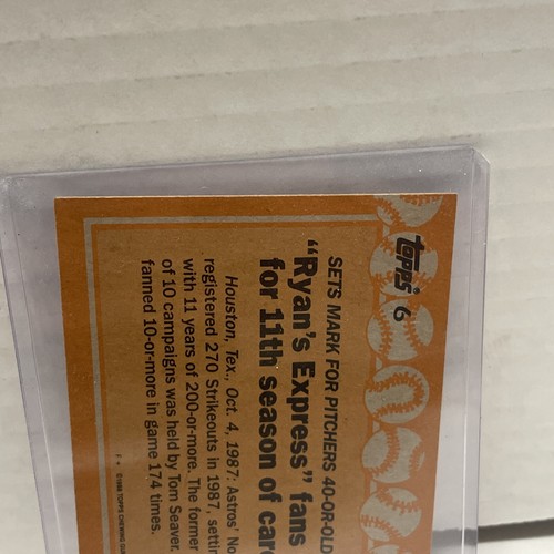 1988 TOPPS NOLAN RYAN #6 RECORD BREAKERS - Picture 4 of 7