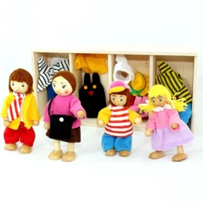 VDP Freda rosé Puppenfamilie Holzbiegepuppen mit Wechselkleider 4 Puppen