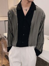 Men's New Fashion Summer Lapel Long Sleeve Loose Stripe Shirt Casual Beach Shirt