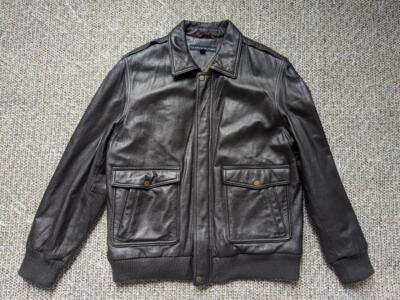 TOMMY HILFIGER leather jacket BOMBER flight L brown 44 flyers A2