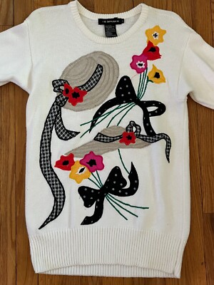 Vintage 1990s I B Diffusion Flower & Bonnet Long Cotton Retro Sweater Women S