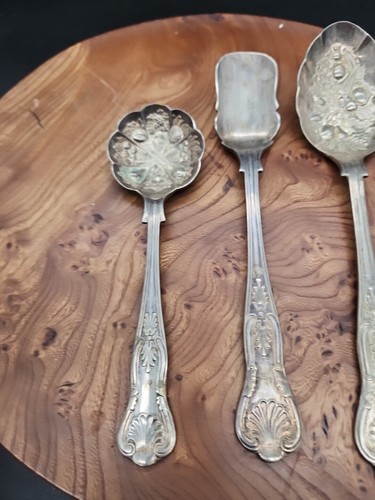 SILVER PLATED EPNS KINGS PATTERN BERRY SERVING SPOONS X 3 - Picture 2 of 14