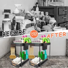 2-Pack 2 Tier Under Kitchen Sink Organizer Pull Out Bathroom Storage Black