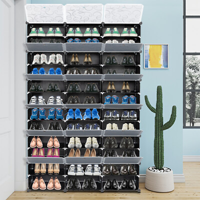 12-Tier 72 Pair Shoe Rack Organizer 36 Grid Tower Shelf Storage Cabinet Portable