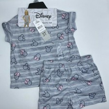 Girls Size 3T Disney Minnie Mouse 2-Piece Pajamas Shorts Set Summer Pajamas Gray