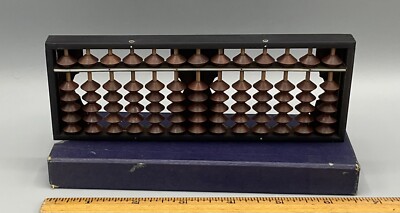 Vtg Small 6.5  Abacus - MINI Wood - 13 Rods and 78 Beads in Cardboard Slip Case