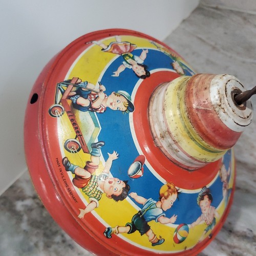 Vintage Spinning Top Pressed Tin Toy U.S. Zone Germany 1950s Works kids playing - Picture 2 of 9