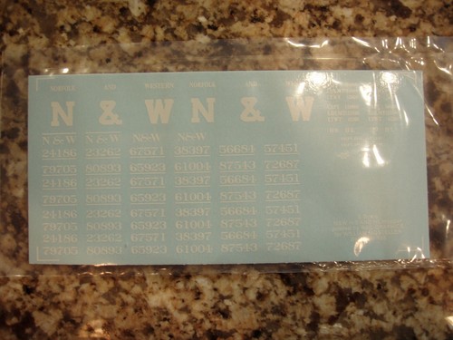 Norfolk & Western (N&W) class H-9/H L 2-bay hopper car decals, in white, S-scale