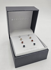 Primrose Multi Color Cubic Zirconia Sterling Silver Earring Post Studs Set of 4