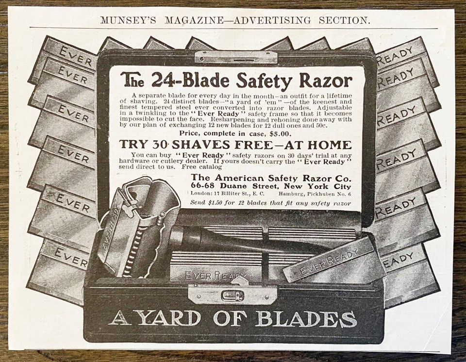 1905 Ever-Ready A YARD OF BLADES American Safety Razor Co Vtg Shaving ...