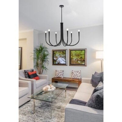 Chandelier 6 Light Fixture Black Foyer Living Room or Dining Room Ceiling 36''