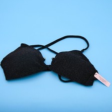 Victorias Secret Medium Black Shimmer Cutout Halter Padded Bikini Top Swimwear