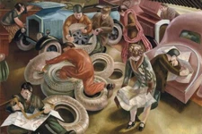 The Garage Stanley Spencer 1920 British Modernist Art Print Auto Repair Surreal