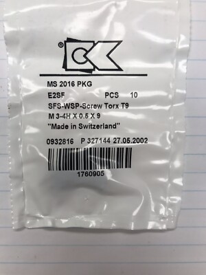 1 Pkg. (10 Pcs) MS2016PKG T9 M3 X .5 X 9mm TORX SCREW KENNAMETAL (loc H14)