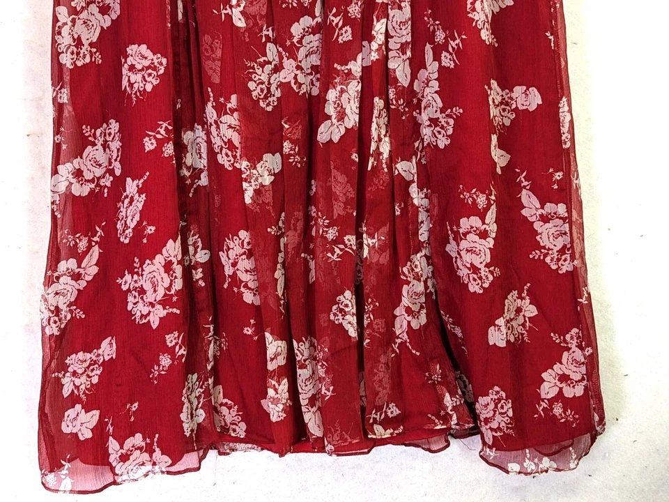 Vestido ABS Allen Schwartz Feminino Tamanho 12 Seda Vermelha Romântico Desossado Forrado Flowey Zíper - Imagem 3 de 4