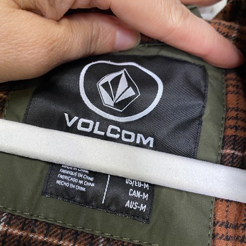 Volcom Hooded Flannel Lined Jacket Green And Orange Field Style Size Medium - Picture 5 of 10