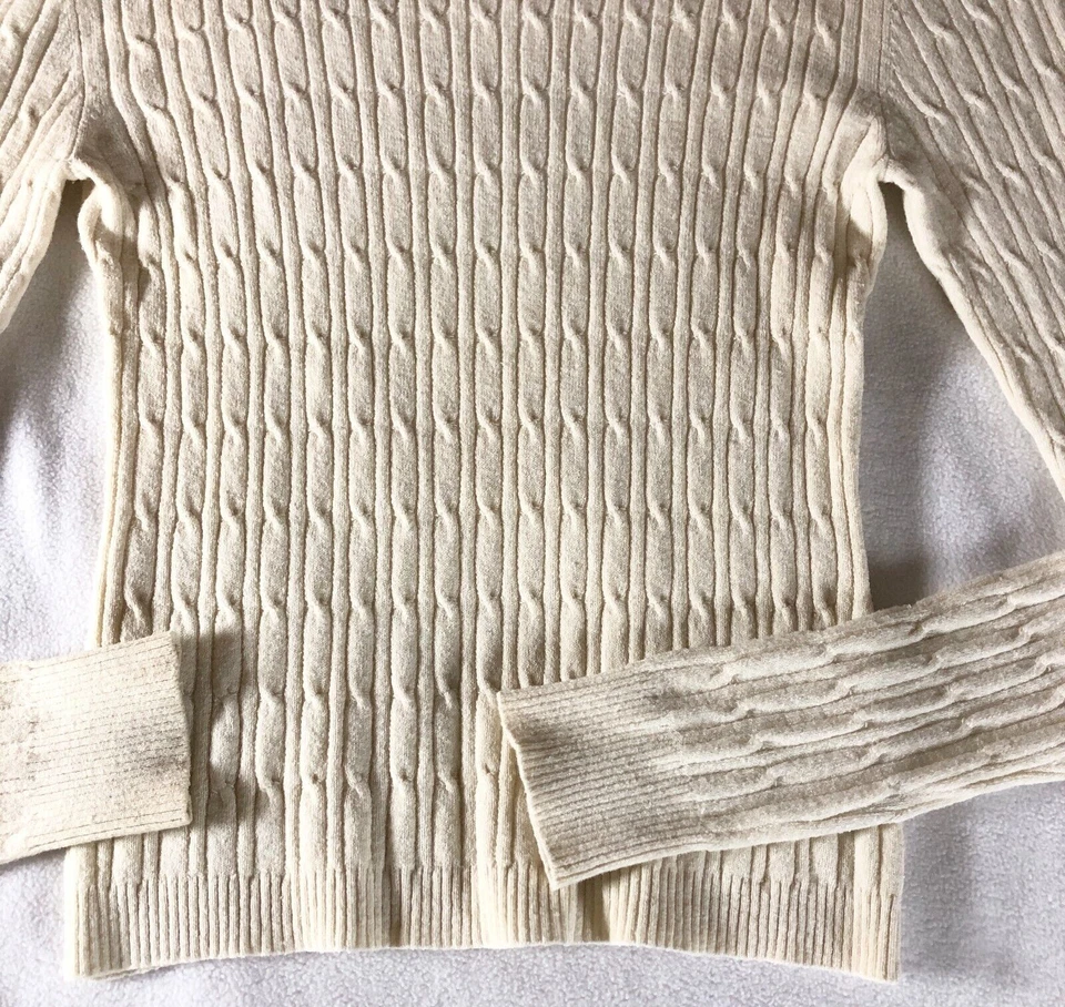 Takeout Womens Silk Blend Sweater Size M Ivory Cable Knit Stretch Long Sleeve - Image 4 of 4
