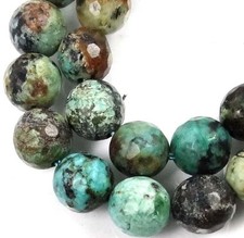 8mm Natural African Turquoise Faceted Round Beads 15.5"