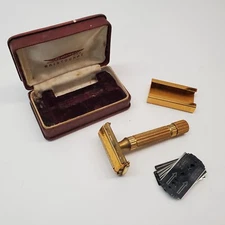 1940s Gillette Aristocrat Gold Safety Razor Set with Case & Blade Holder