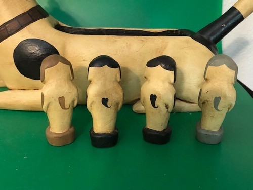 Vintage Holz gefleckter Hund mit 4 Holzwelpen Unikat - Bild 8 von 10