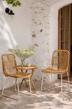 Rattan Dining Chairs with White Metal Legs (Set of 2) - New - Clearance